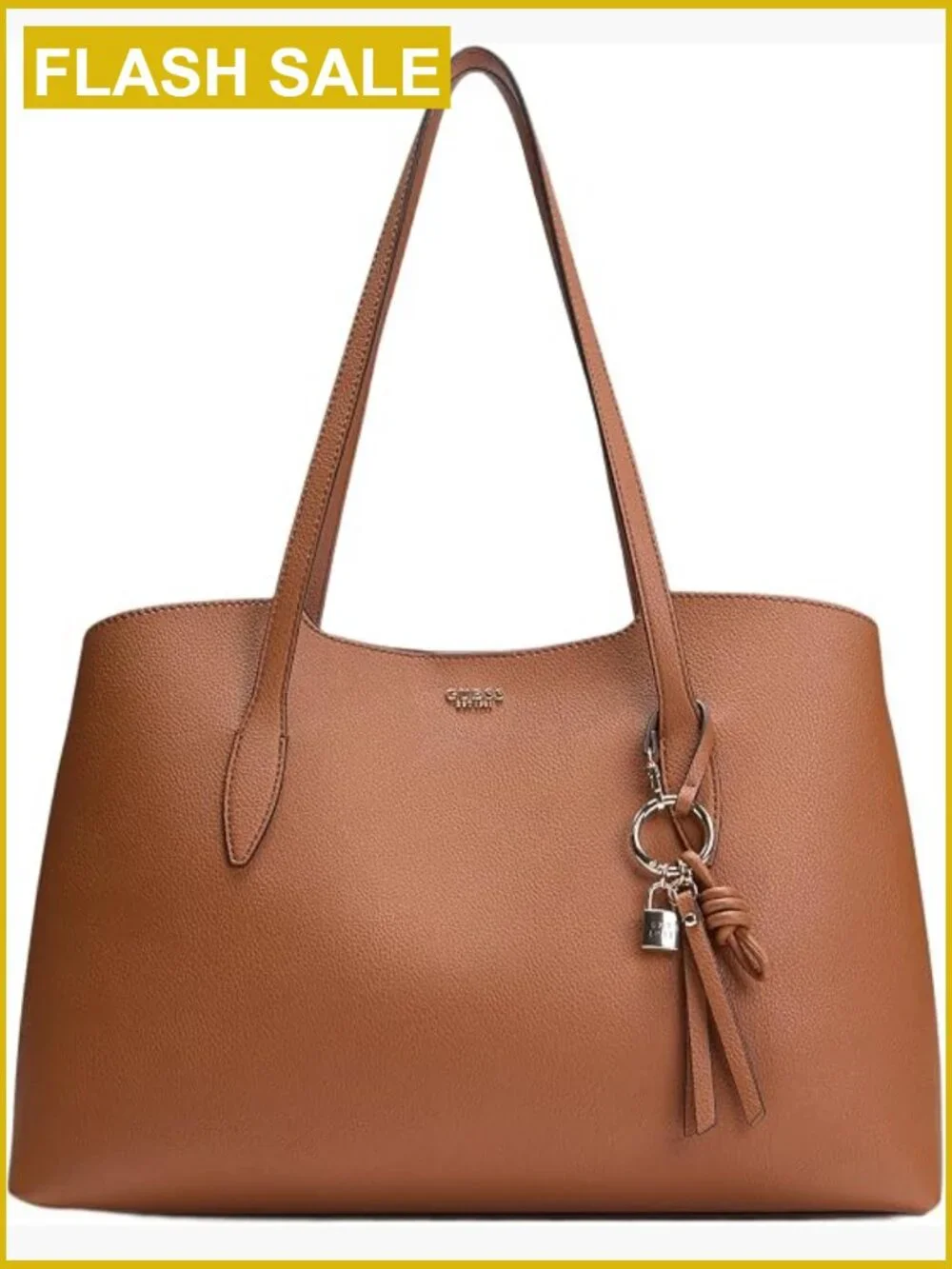 Large PU Leather Tote Bag with Removable Pouch and Charm